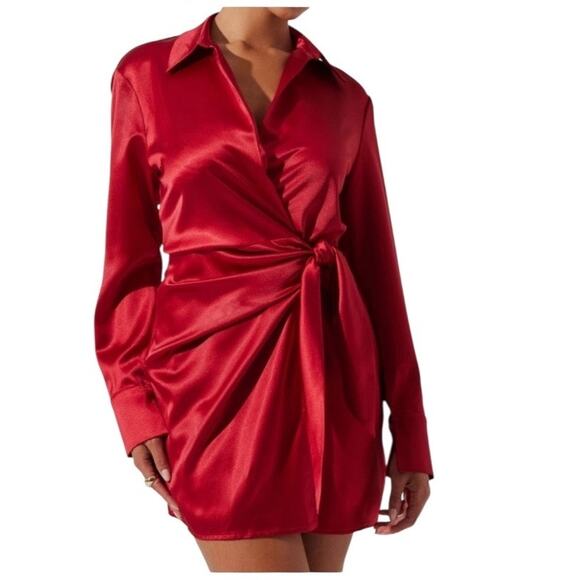 Astr the Label Satin wrap minidress dress red size Large L - Picture 1 of 9